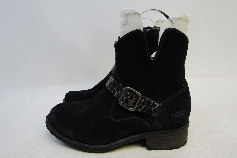 UGG Womens Size 6.5 M Black Suede Buckle Zip Ankle Fashion Boots Bootie